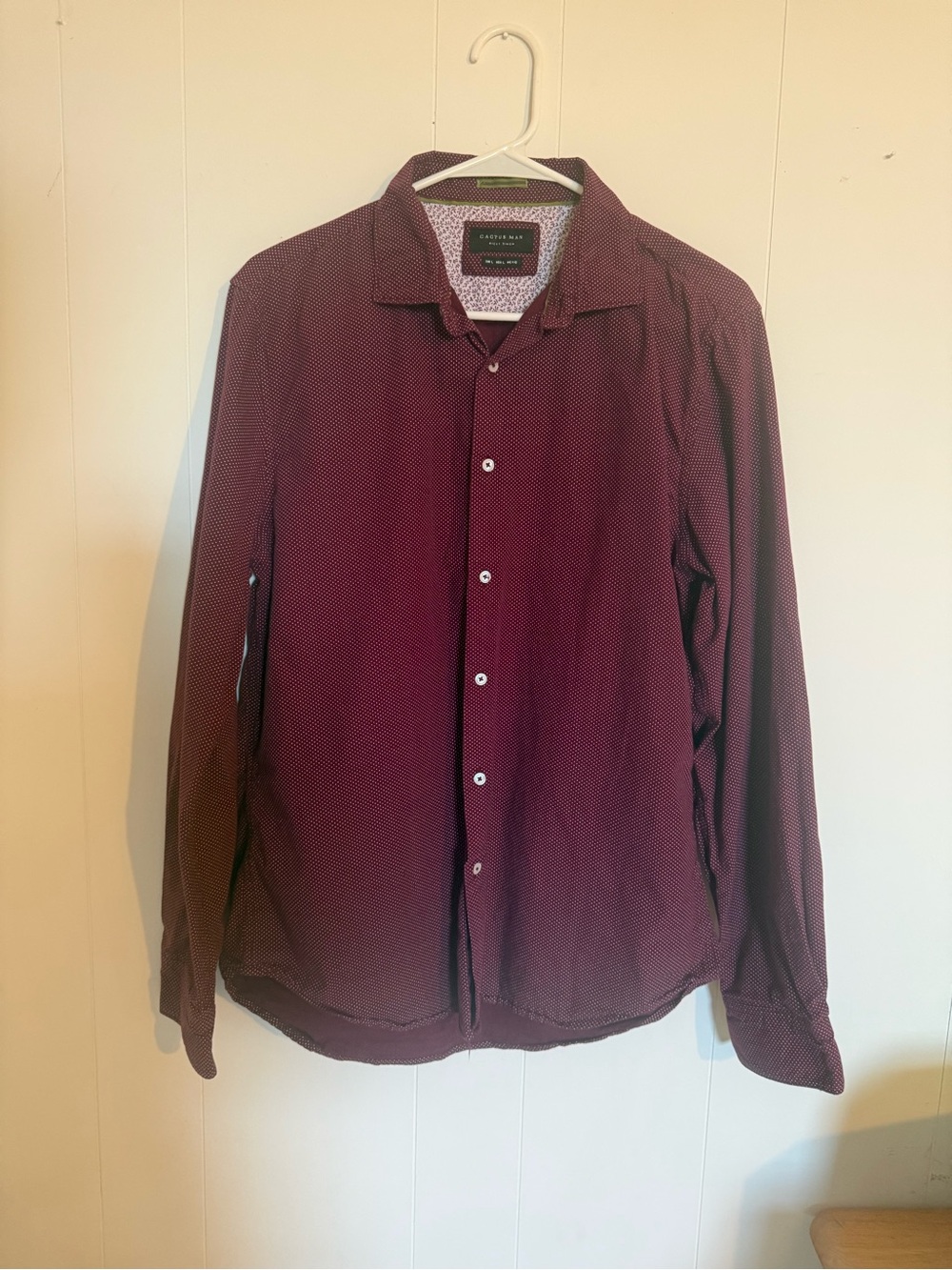 Casual Micro-Print Button-Down Shirt - Burgundy